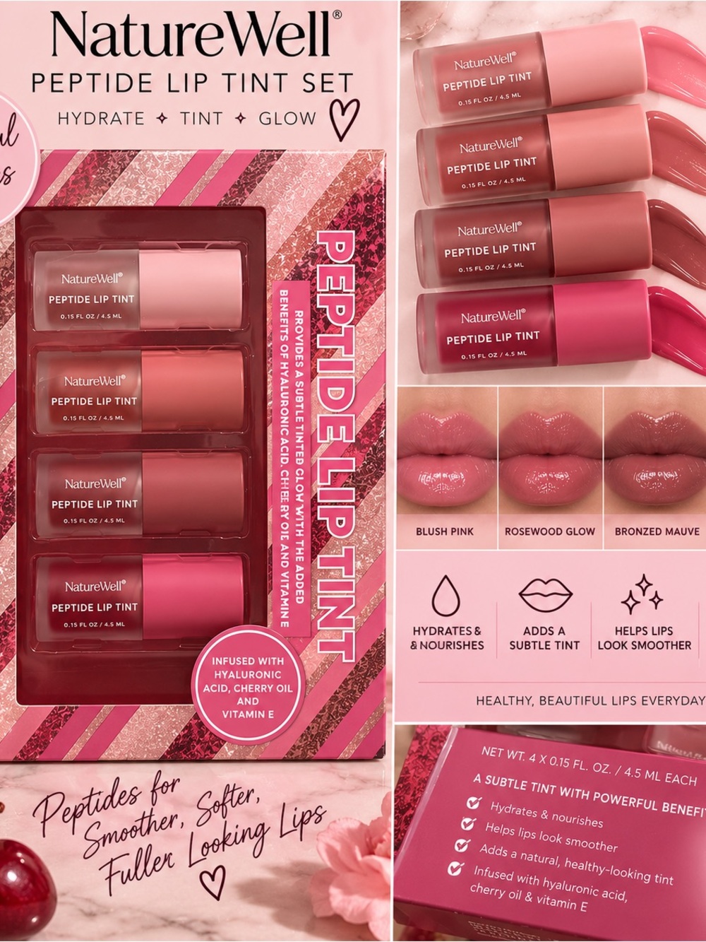 (#24) NatureWell Peptide Lip Tint 4-Piece Set – NEW 💄✨